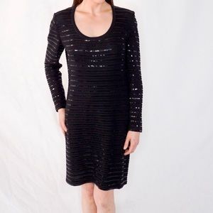 St. John Evening | Black Knit Embellished Long Sleeve Dress